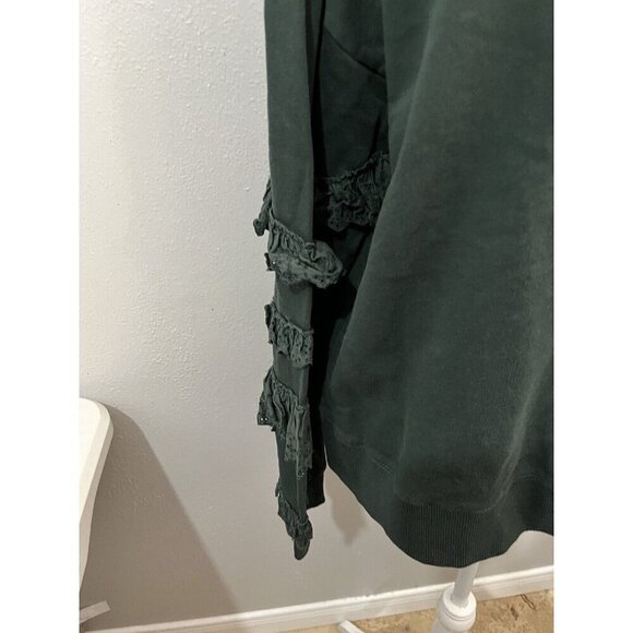 Maeve Ruffled Eyelet Sweatshirt Anthropologie Green Size XL - Picture 3 of 11